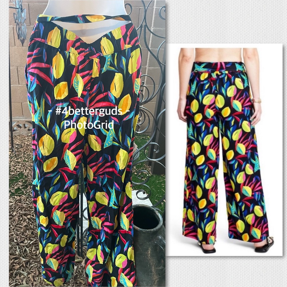 Tabitha Brown for Target Bold Tropical Lemon Print Linen Blend Wide Leg Pants SM - Picture 2 of 16
